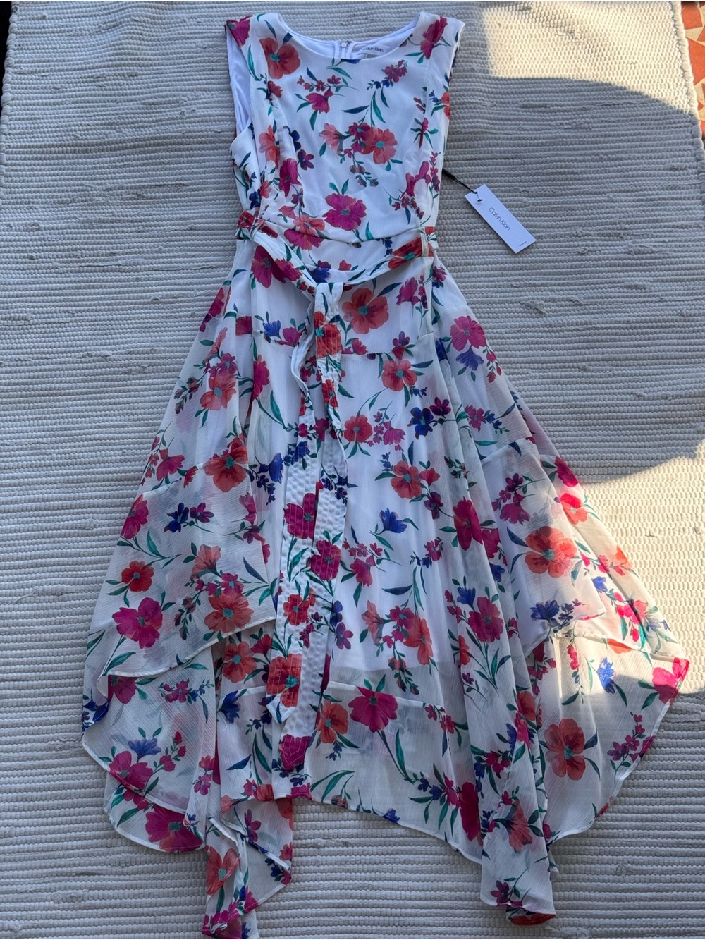Calvin Klein Floral High-Low Dress NWT 14W Belted Chiffon Midi Maxi - Picture 2 of 14